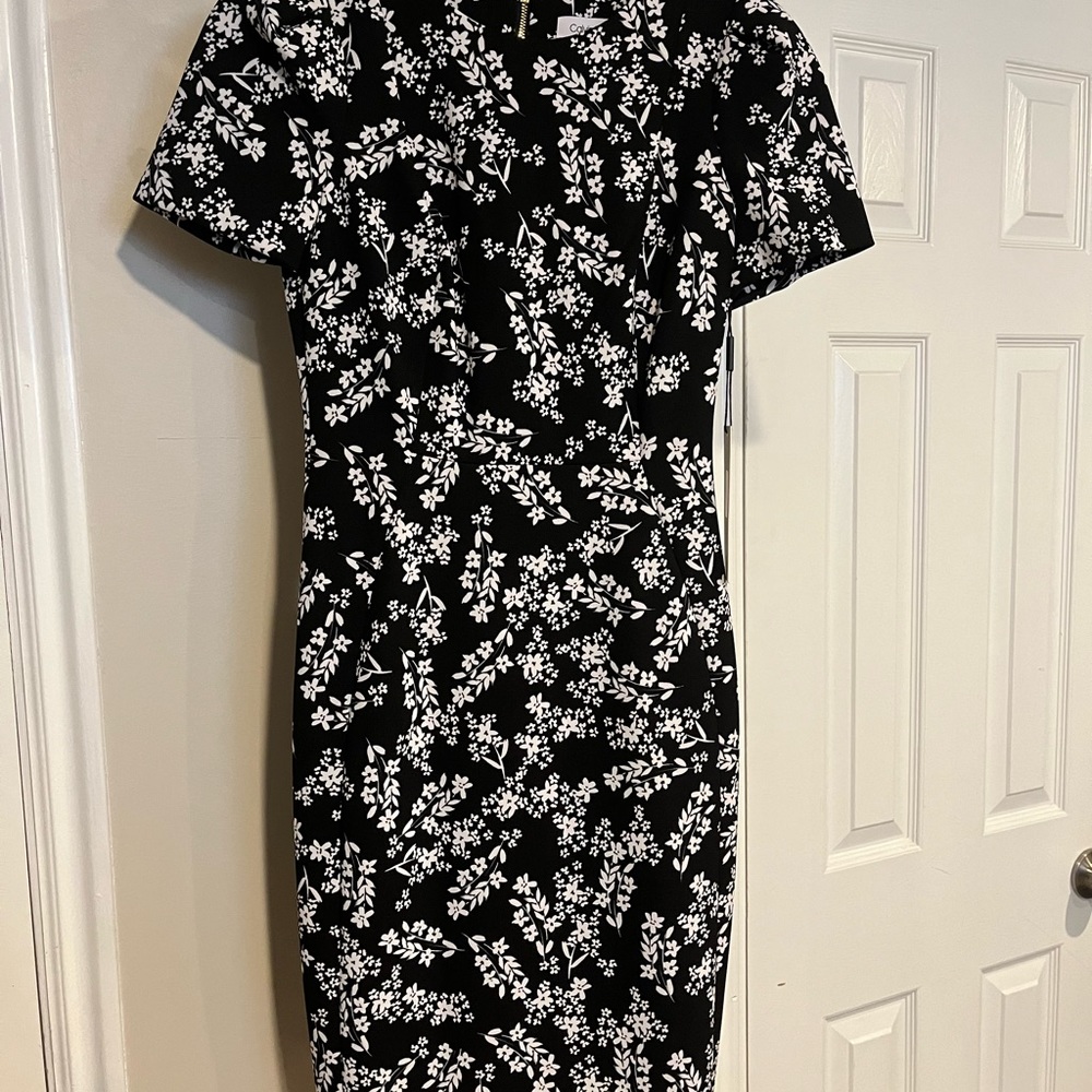 Size 2 black and white floral dress with gold zipper in back